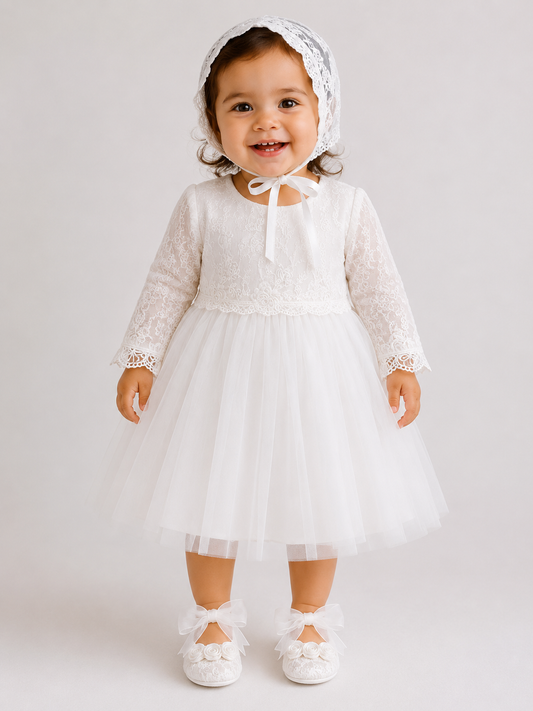 Vestido Infantil Cecília Com Touquinha de Renda