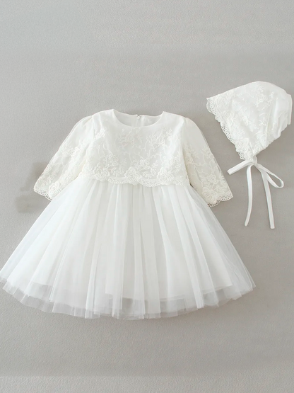 Vestido Infantil Cecília Com Touquinha de Renda